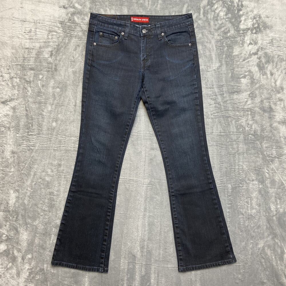 New Levi's 518 Superlow Stretch Bootcut Coated Jeans Women's Size 7 JR M Blue‎